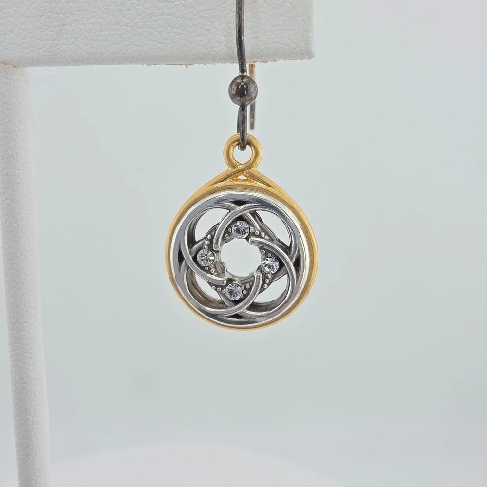 BRIGHTON Celtic Dara Knot Earrings Crystal Accents Silver & Gold Plate 1.5